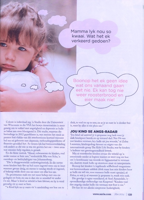 Mia Von Scha speaks to Sarie magazine about children and stress.