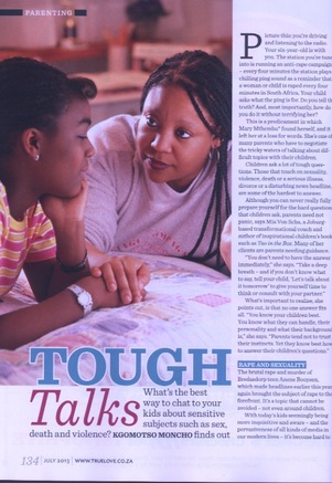 Mia Von Scha gives parenting advice in True Love Magazine.